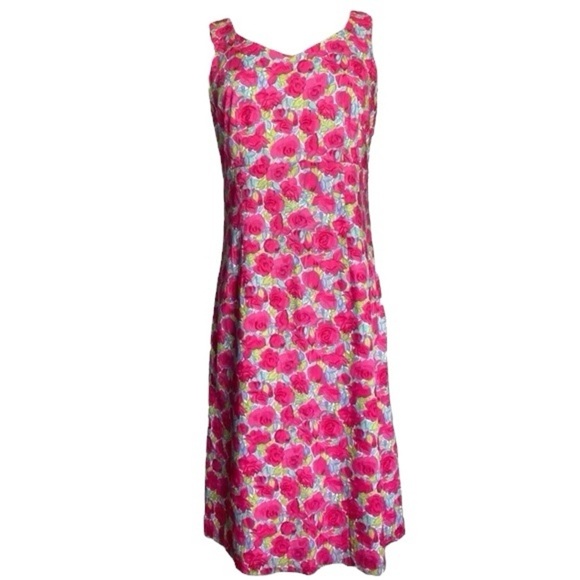 Garnet Hill Catalog Rose Floral Sleeveless Dress Petite Size 10 Petite - Picture 1 of 6